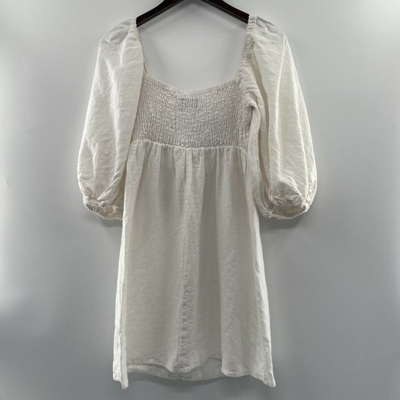 Tuckernuck Women's Annie Smocked Mini Dress Linen Puff Sleeve White sz S NEW - Picture 5 of 8